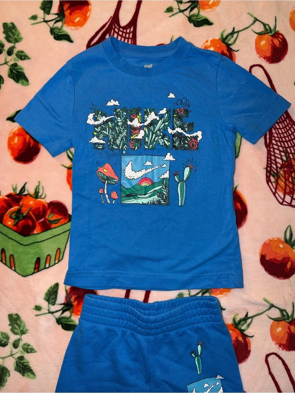 Nike Kids Crew Tee & Knit Shorts Set Biosphere Graphic Print XS 4 3-4years Boys
